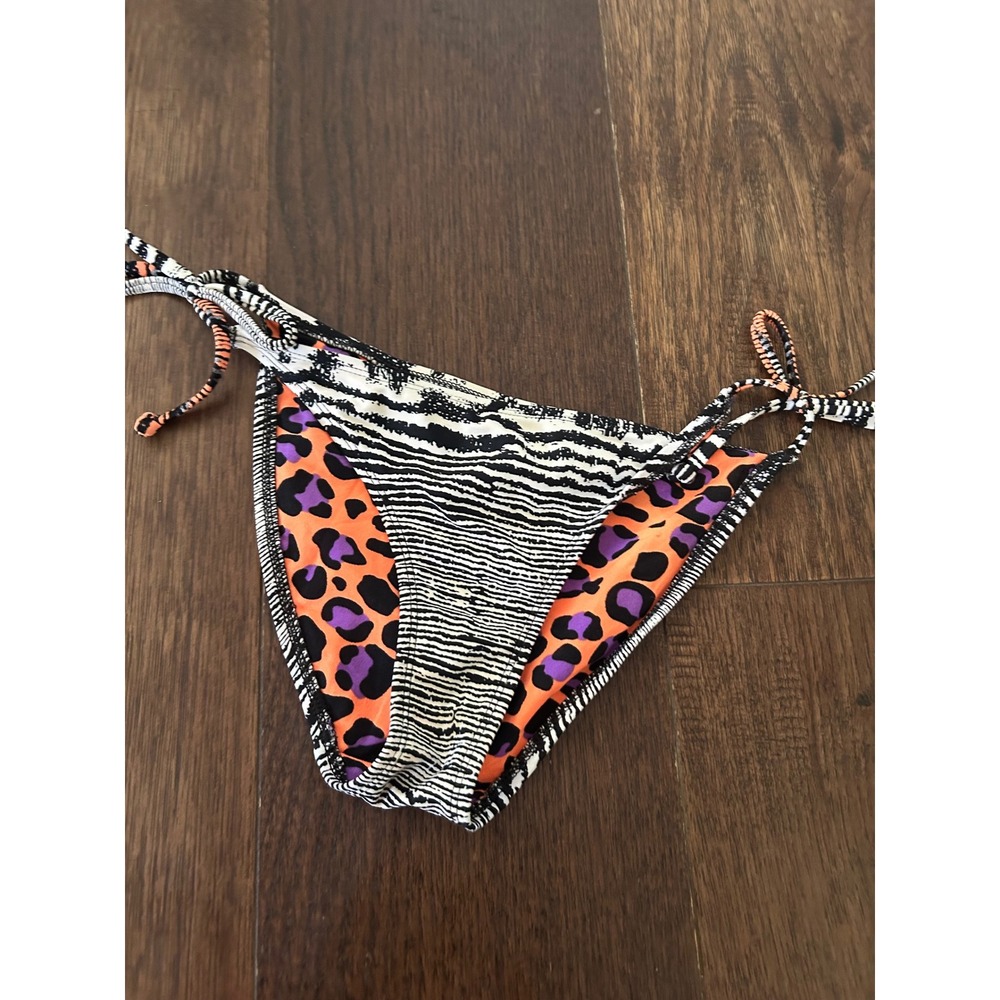 Body Glove Bikini Bottoms Animal Print Zebra Leopard Side Tie Orange Purple XS